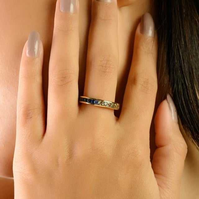 2.35Ct Princess Cut Multi-Sapphire Full Eternity Band Size 5 in 14k Solid Gold For Sale In New York - Image 6 of 14