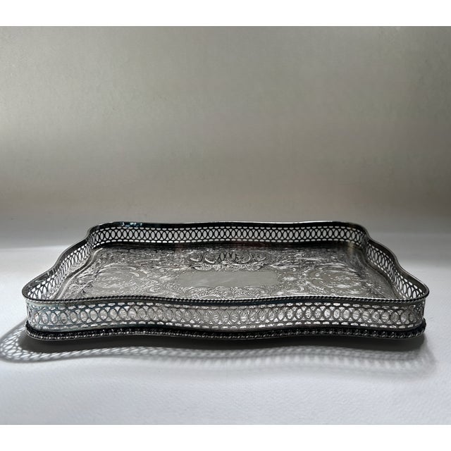 Vintage Sheffield England Rimmed Silver Plated Copper Tray For Sale In New York - Image 6 of 18