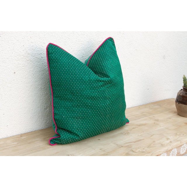 Traditional Juhi Green Dotted Ahir Handloom Pillow For Sale - Image 3 of 6