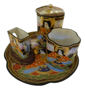 Satsuma Porcelain Smoking Service, Japan, 20th Century, Set of 4