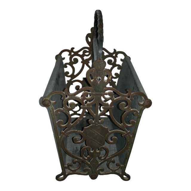 1970s Handcrafted French Style Cast Iron & Galvanized Steel Magazine Rack/ Towel Holder For Sale