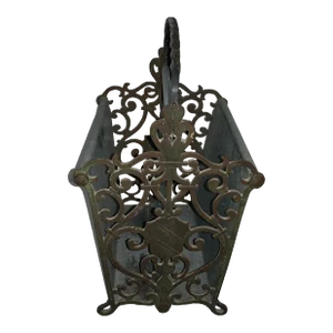 1970s Handcrafted French Style Cast Iron & Galvanized Steel Magazine Rack/ Towel Holder