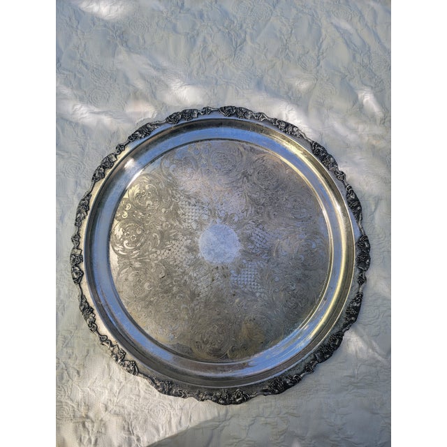 Vintage Silverplate Large Round Tray For Sale - Image 11 of 11