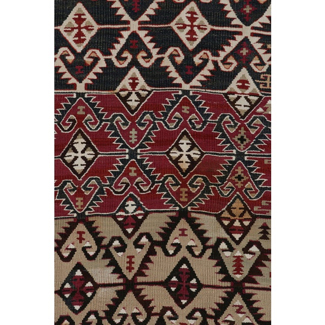 Transitional Vintage Mid-Century Fethiye Diamond Red and Gold-Yellow Wool Kilim Rug For Sale - Image 3 of 7
