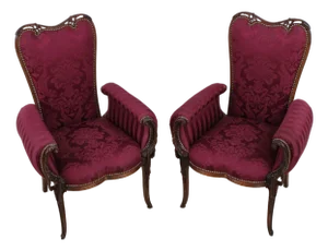 Pair Vintage Louis XV Mahogany Fireside Armchairs