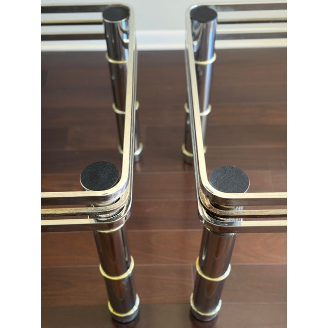 1960s-1970s Romeo Rega Pair of Vintage MCM Chrome & Brass Glass Side Tables For Sale - Image 12 of 12