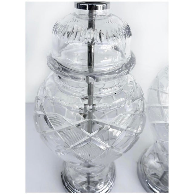 1960s Waterford Style Cut Crystal Table Lamps With Shades, Chrome Bases, Ireland Attributed - a Pair For Sale - Image 13 of 13