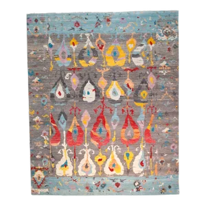 Suzani Hand Knotted Wool Rug, Gray - 9' X 12'