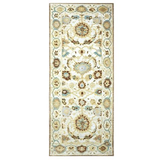 21st Century Afghan Sultanabad Wool 3x6 Ivory, Light Blue & Gold Handmade Runner Rug #1143914 For Sale