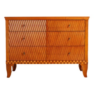 Handcrafted Italian Burl Wood Chest With Checkerboard Inlay For Sale
