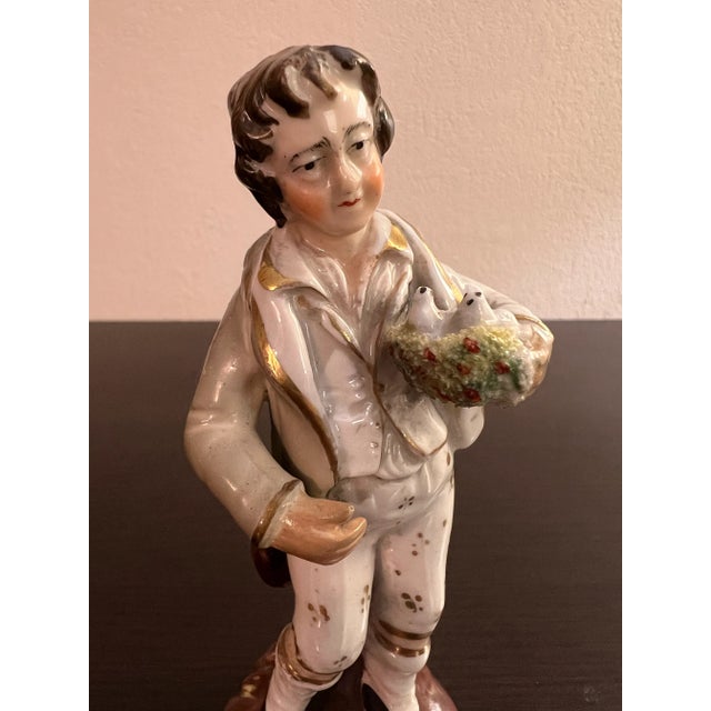 Antique English Staffordshire Man With 2 Doves Figure Circa 1860's Made in Staffordshire, England circa 1860's Interesting...