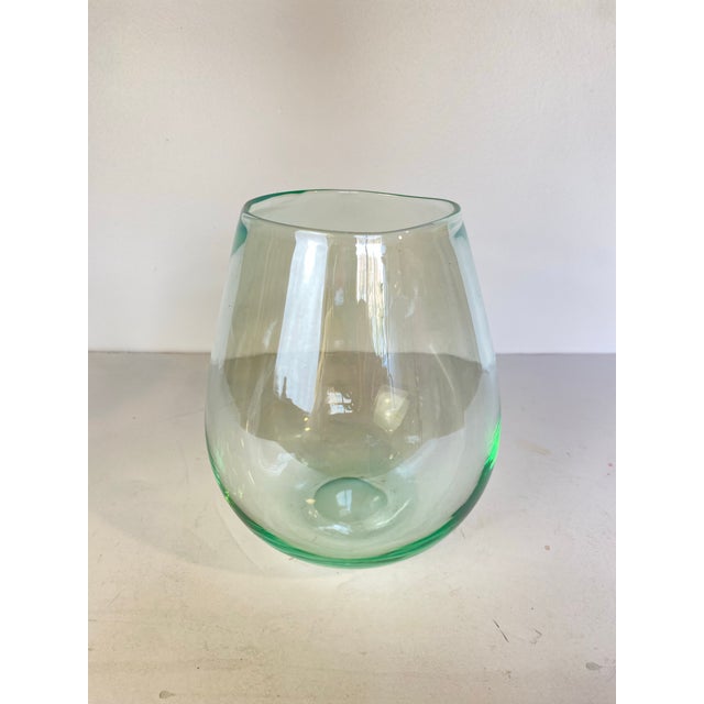 Vintage Hand-Blown Pale Turquoise Glass Vase, Tapered Form For Sale - Image 4 of 9