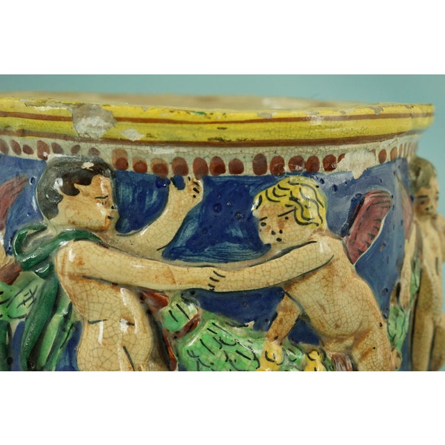 Ceramic Cachepot Vase with Cherubs and Angels in Bas-Relief from Fiam Civita Castellana Rome, Italy, 1920s For Sale - Image 12 of 18