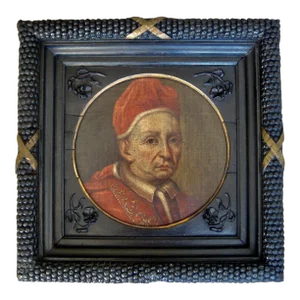Antique Italian Realist Portrait Painting of a Pope, Framed