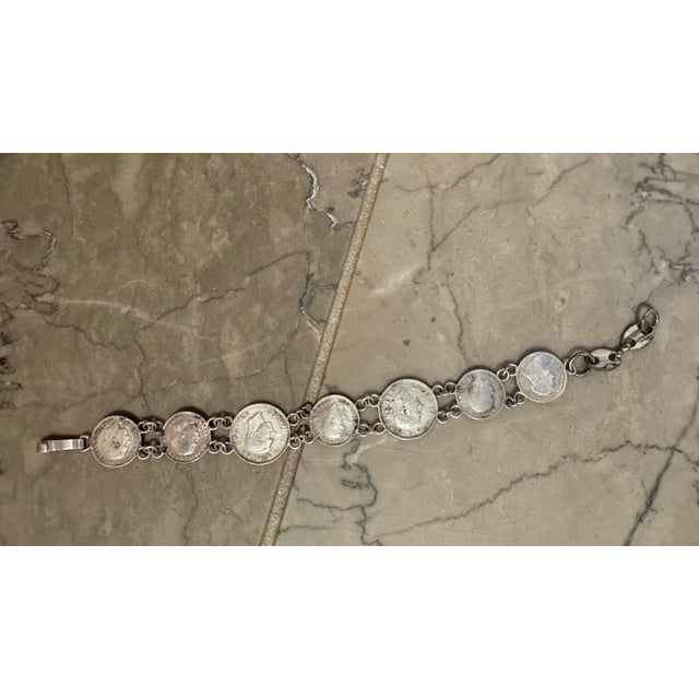 Vintage Mid-Century Sterling & .500 Silver British Sixpence Coin Link Bracelet For Sale In Providence - Image 6 of 7