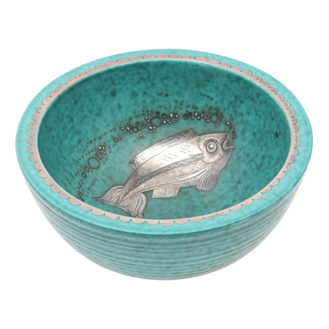 Bowl in Ceramic and Silver by Wilhelm Kage, 1940s For Sale