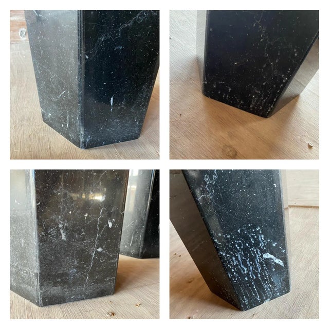 Mid Century Modern Hexagon Pedestals in Black Marble | Set of Three For Sale - Image 11 of 12