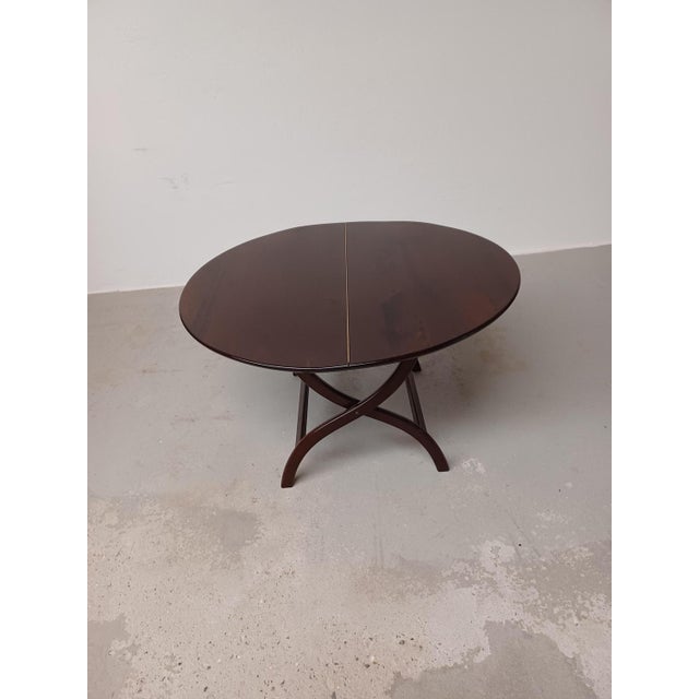 Danish Circular Handcrafted Foldable Mahogany Coffee Table, 1960s For Sale - Image 3 of 11