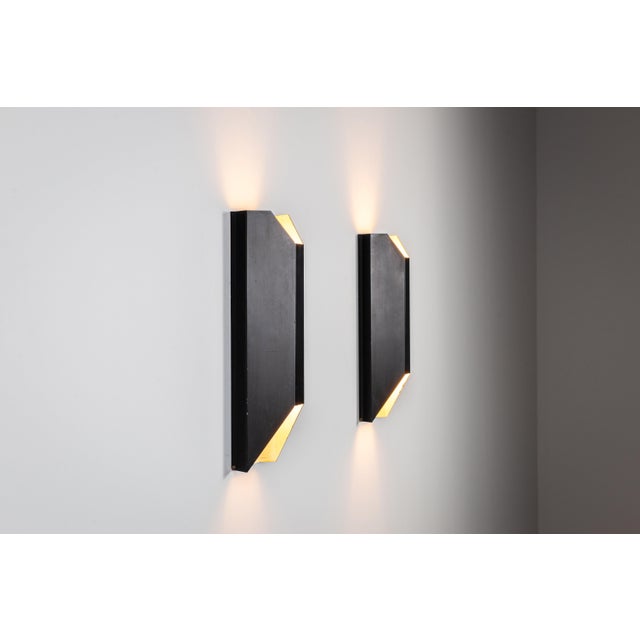 Metal Vintage Architectural Angular Geometric Black Metal Wall Lamps, 1960s, Set of 2 For Sale - Image 7 of 17