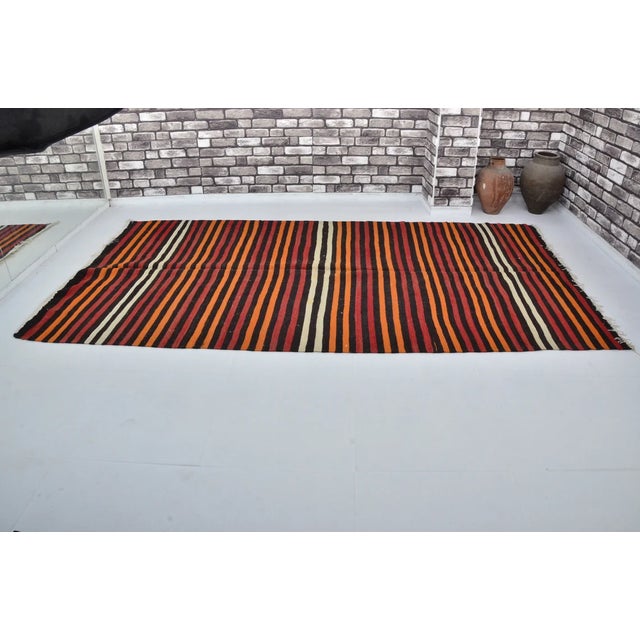 Vintage Mid-Century Turkish Striped Kilim Runner Rug in Orange, Red & Cream For Sale - Image 13 of 14