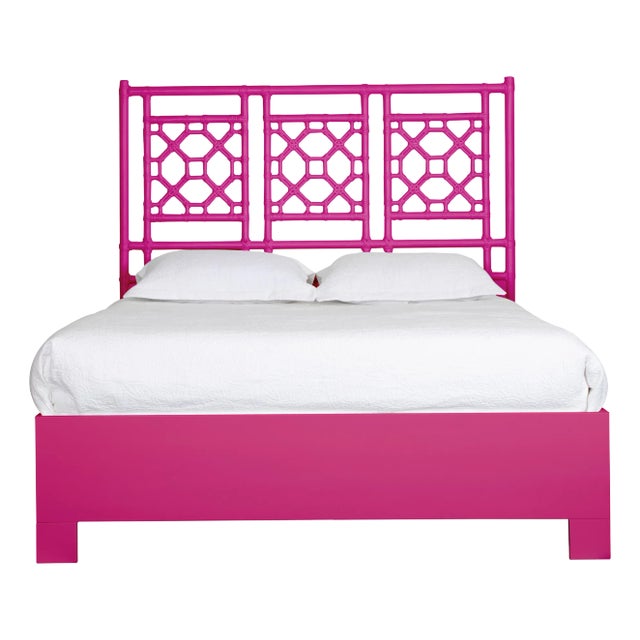 Lattice Back Platform Bed Queen, Hot Pink For Sale