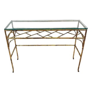 Chinese Chippendale Gilt Bamboo and Glass Console Table For Sale