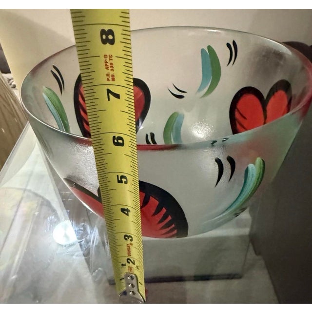 Red 1970s Kosta Boda Signed Ulrica Hyman Vallien Hand Painted Heart Plate & Bowl For Sale - Image 8 of 9