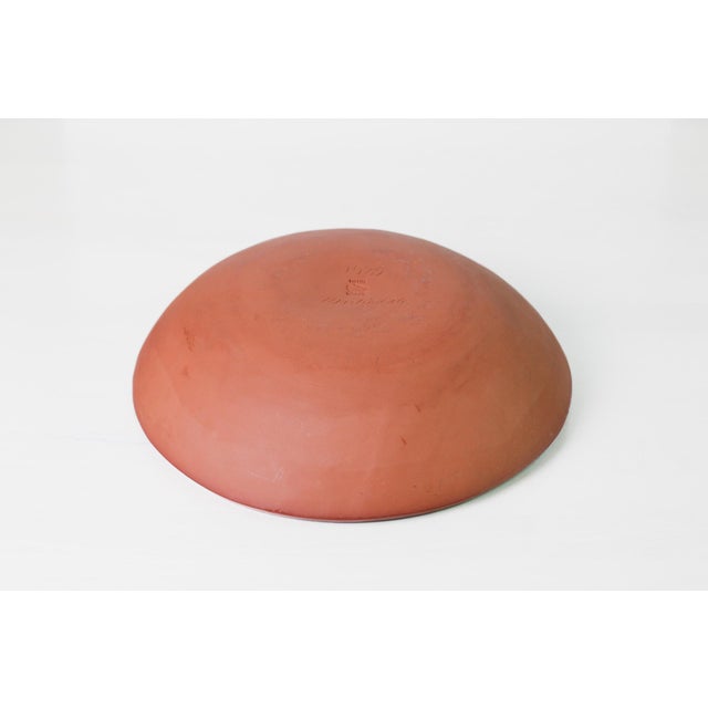 1989 Signed Redware Pottery Sgraffito Tulips Bowl For Sale - Image 12 of 14