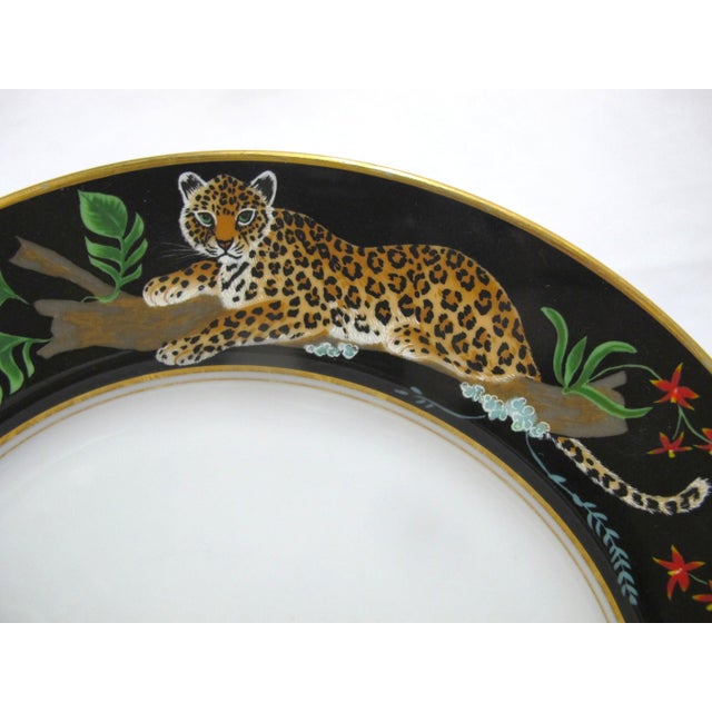 Lynn Chase 1988 Safari Jaguar Jungle Cat 24 Karat 10 7/8" Dinner Plate Set of 4 For Sale - Image 4 of 11