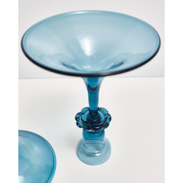 Mid Century Blue Glass Orrefors Swedish Candlestick Pair For Sale - Image 15 of 15