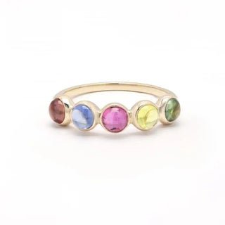 14k Yellow Gold 2.03Ct Multi Sapphire Half Eternity Stackable Band Ring Size 7 For Sale