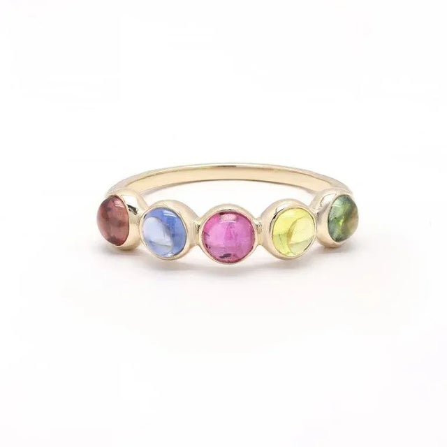 14k Yellow Gold 2.03Ct Multi Sapphire Half Eternity Stackable Band Ring Size 7 For Sale