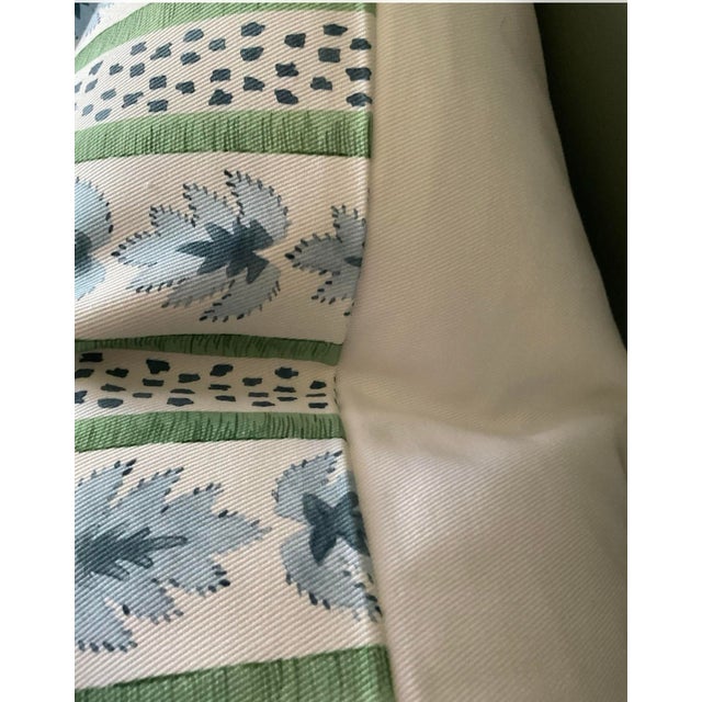 Kravet One Pair of James Stripe Down and Feather Denim Blue and Green Print Kravet White Denium Back For Sale - Image 4 of 4