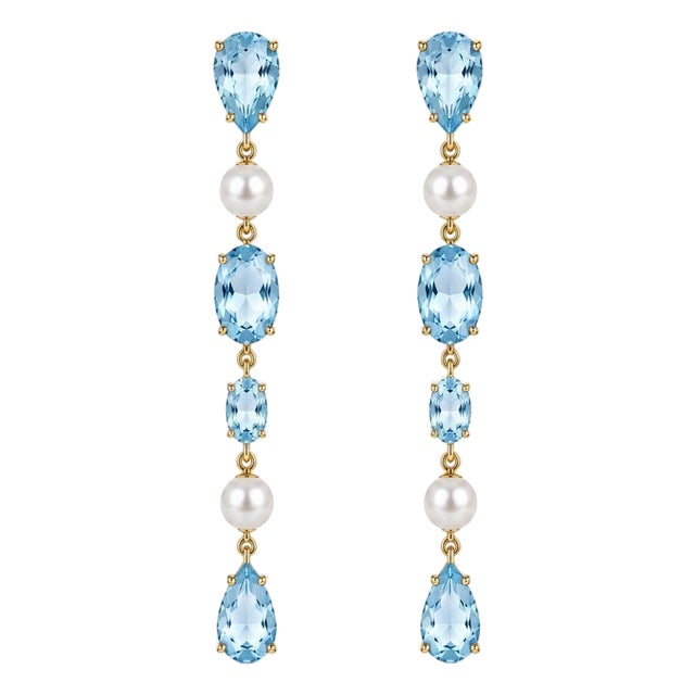 Topaz & Pearl Drop Multi-Shape Earrings, Silver, Gold, Pair For Sale