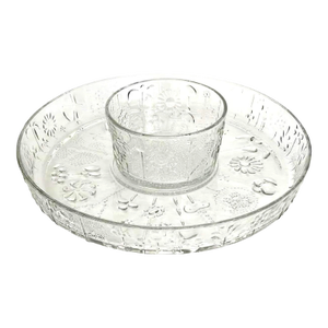 Mid 20th Century Flora Glass Chip and Dip Set Designed by Oiva Toikka for Iittala, 2 Pieces