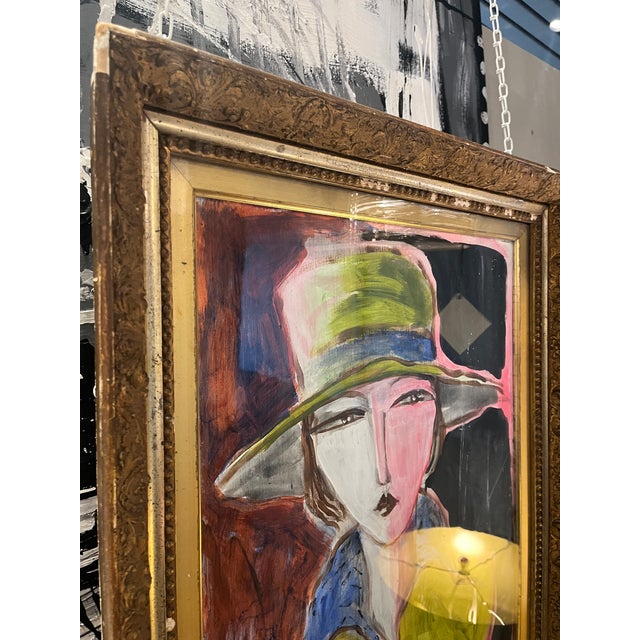Portraiture Acrylic on Panel Portrait of Woman in a 40's-50's Style For Sale - Image 3 of 7