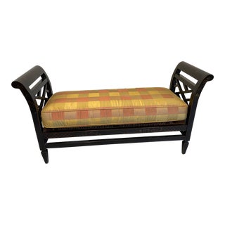 Late 20th Century Baker Chinoiserie Cane and Wood Bench For Sale