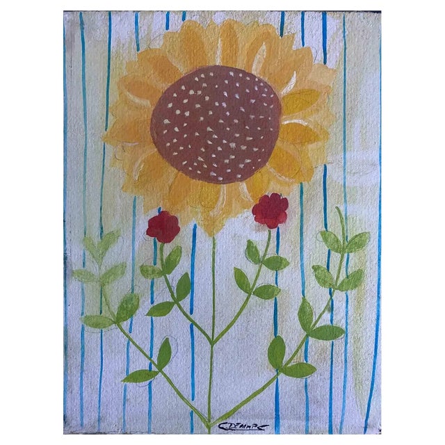 Claude Deschamps, Sun Flower, Oil Painting, 1970s For Sale