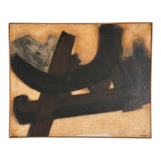 Franz Kline Style Mid Century Modern Abstract Art Oil Painting Signed Chappie For Sale