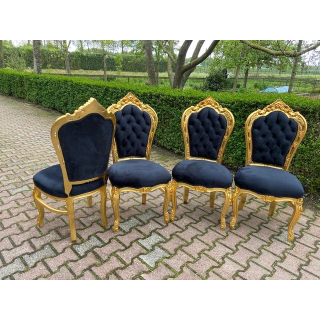 1970s Italian Artisan Baroque Gold Marble Dining Set-5 Pc For Sale - Image 6 of 16
