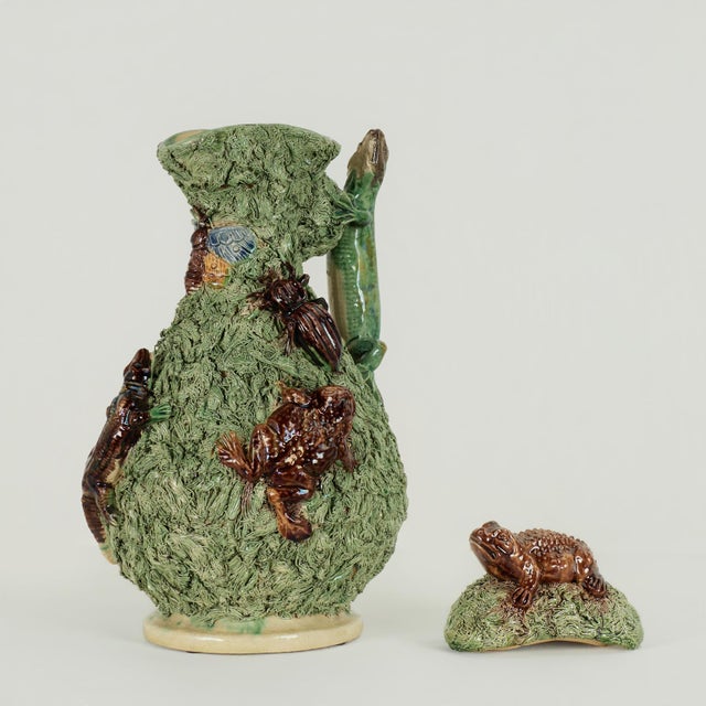 Antique Portuguese Palissy Lidded Pitcher For Sale - Image 12 of 17