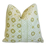 Raoul Textiles Green & Ivory Mali Feather/Down Pillow 21" Square For Sale