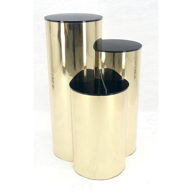 Brass Triptych Round Cylinder Brass Finish Multi Level Pedestal Stand Table For Sale - Image 8 of 15