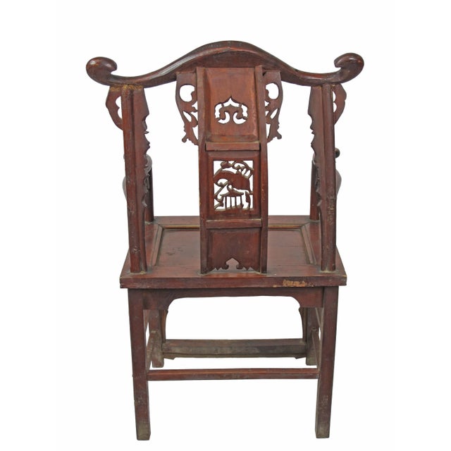 Antique Chinese Red Armchairs With Detailed Carving - a Pair For Sale In Greensboro - Image 6 of 10