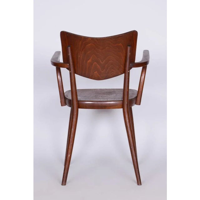 Art Deco Beech Chair with Armrests attributed to R. Hofman for Ton, Former Czechoslovakia, 1940s For Sale - Image 4 of 10