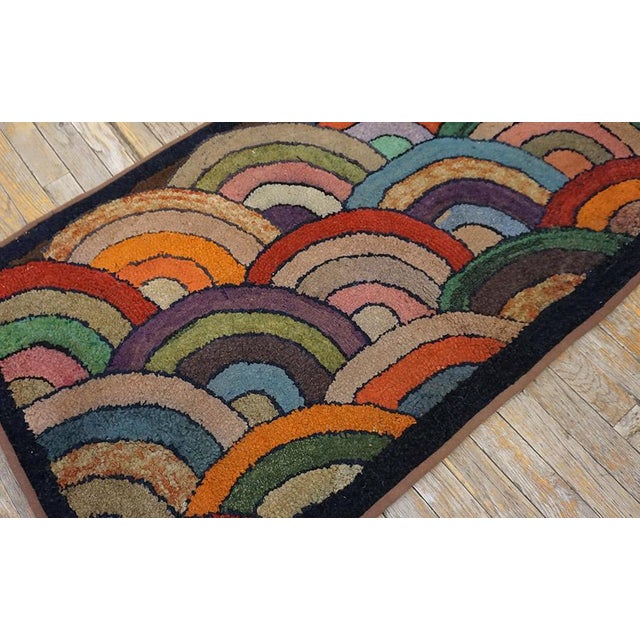 Amazing Multi Color and Geometric Desing Border Antique American Hooked Rug For Sale - Image 10 of 11