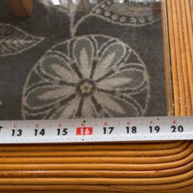 Brown 1960s Mid-Century Pencil Reed Rattan Side Table With Glass Top For Sale - Image 8 of 10