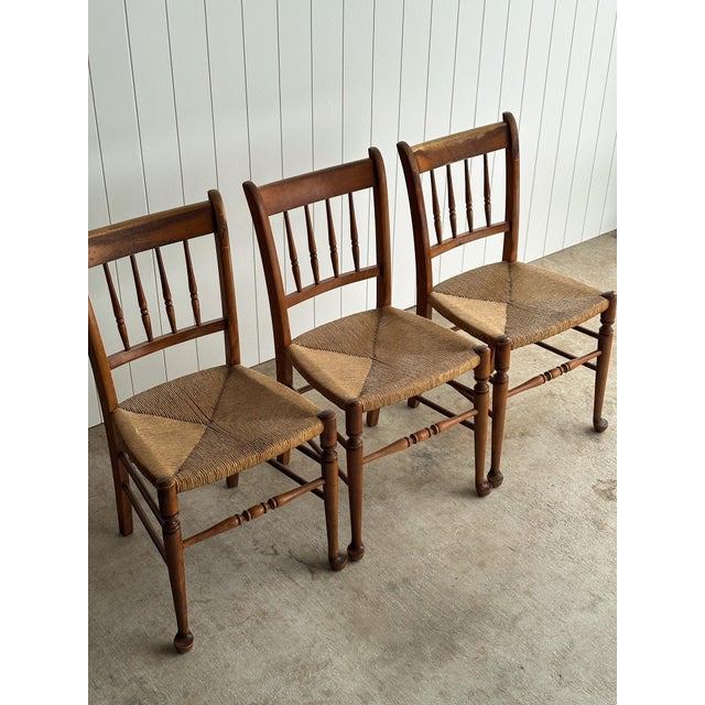 Vintage Maple Dining Chairs With Hand-Woven Rush Seats, Set of Six For Sale - Image 14 of 18