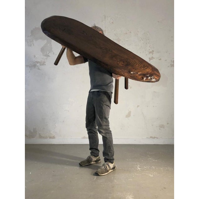 Tan Gouge-cut Wooden Coffee Table, France, 1950s For Sale - Image 8 of 18