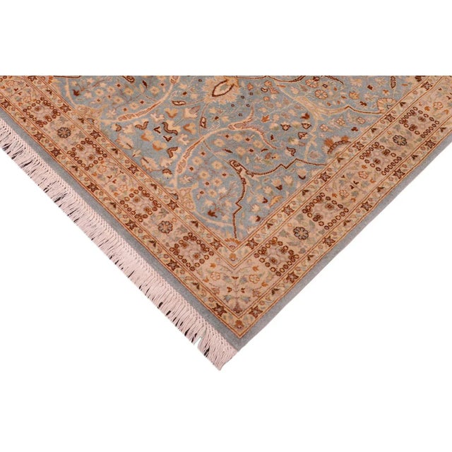 1980s Shabby Chic Istanbul Blue/Ivory Turkish Hand-Knotted Rug -4'2 X 6'2 For Sale - Image 4 of 10